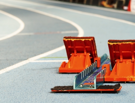 a starting block for runners on the track