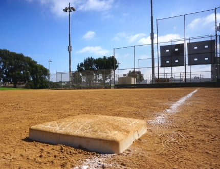 a softball base on a field