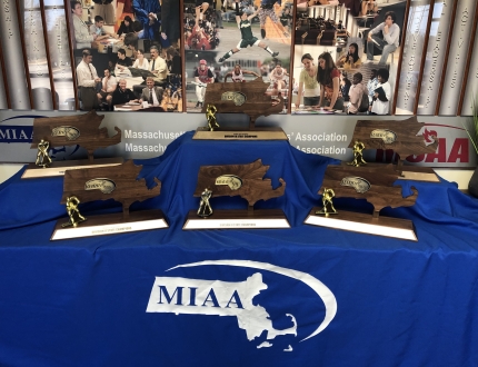 a table displaying miaa trophies 
